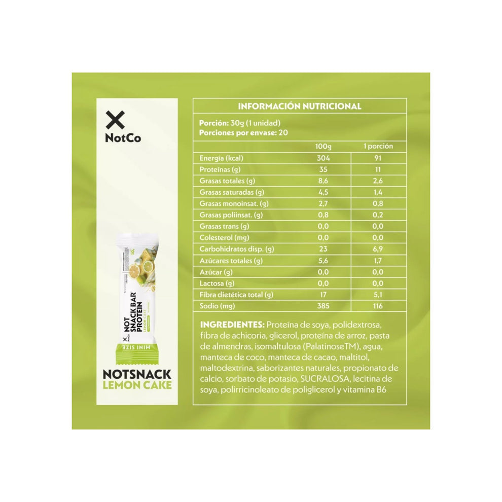 BARRAS DE PROTEINA NOTSNACK BAR LEMON CAKE 600GR 20 UNIDADES- NOTCO