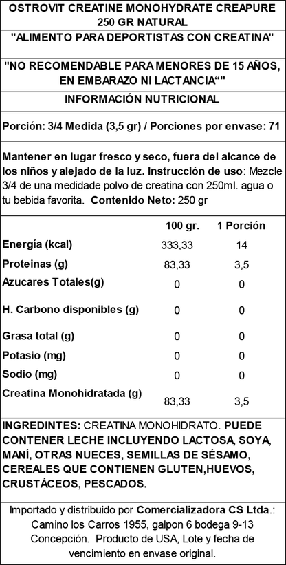 CREATINA MONOHIDRATADA CREAPURE 250G - OSTROVIT