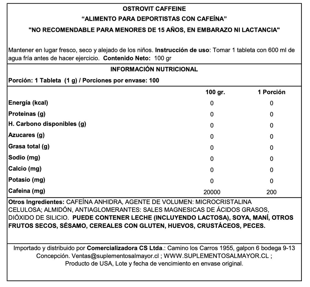 CAFEINA 200 TABLETAS 200MG C/U - OSTROVIT