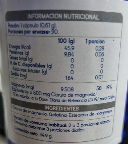 CLORURO DE MAGNESIO 500MG 90 CAPSULAS - SUPLALIM