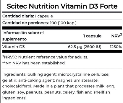 VITAMINA D3 FORTE (2.500 UI) 100 CÁPSULAS - SCITEC NUTRITION