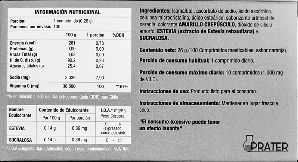 VITAMINA C 100MG 100 COMPRIMIDOS MASTICABLES - CREVET LIGHT