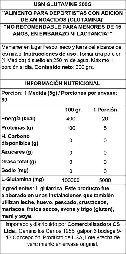 USN GLUTAMINA 300 G SIN SABOR